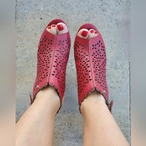 Leathear Perforated Heeled Slingback Shoes